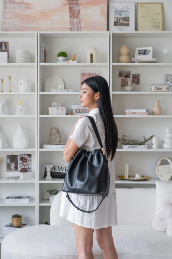 BELLA by emma Aera Ruched Bucket Bag (Black)