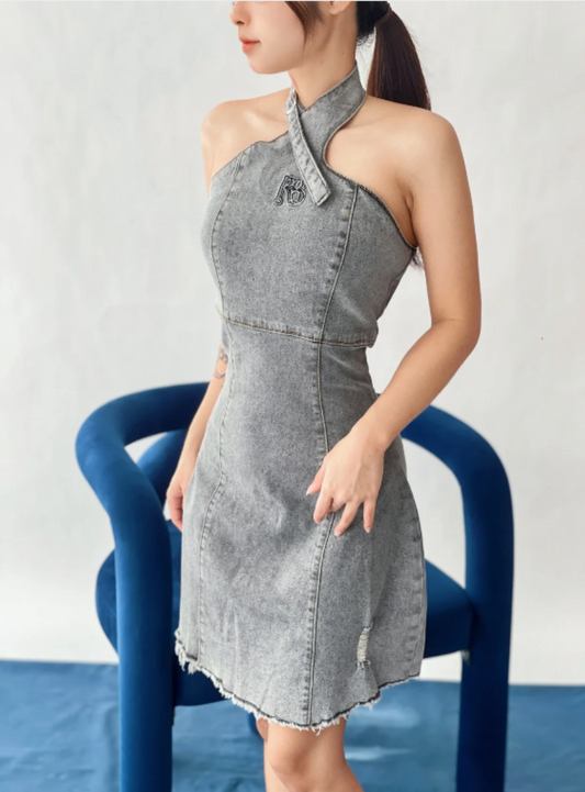 Room8008 Urban Denim Mini Dress in Grey