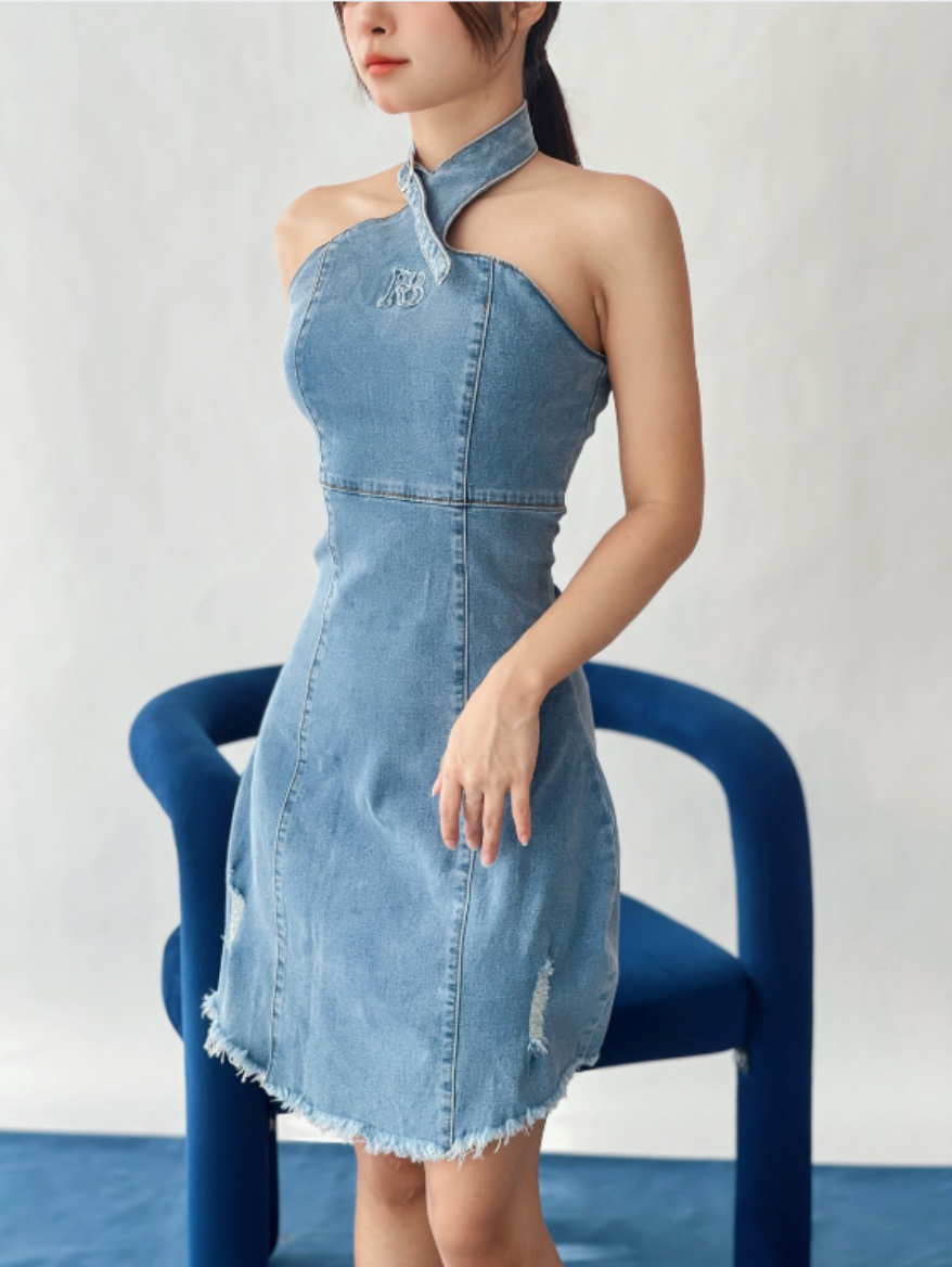 Room8008 Urban Denim Mini Dress in Light blue