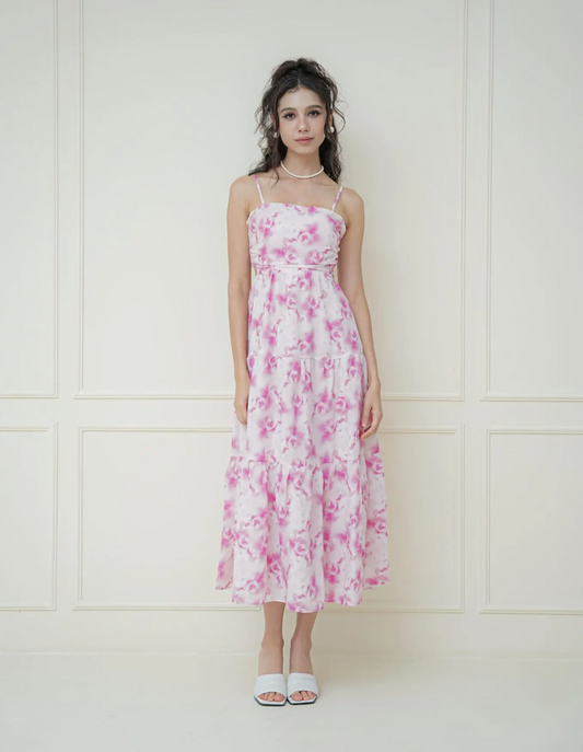 Room8008 Gentle Midi Dress in Pink Print