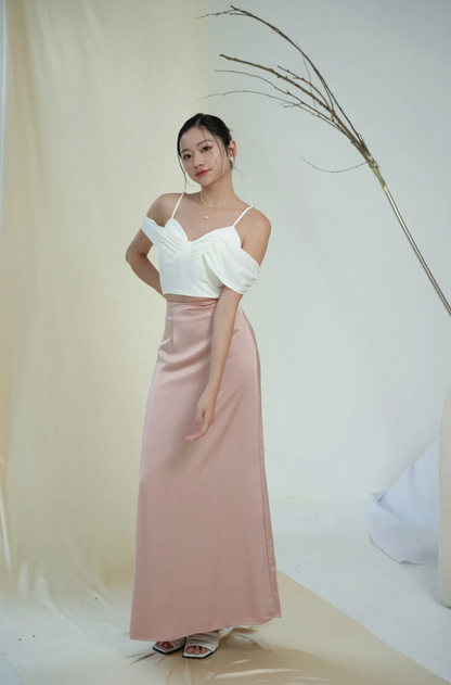 Room8008 Dinner Satin Long Skirt in Pink