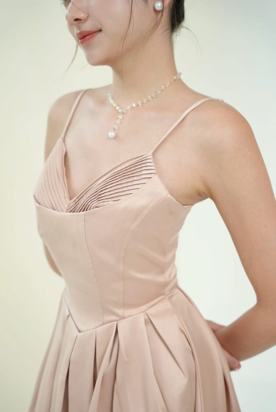 Room8008 Dinner Satin Mini Dress in Champagne