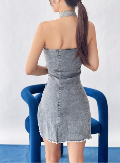 Room8008 Urban Denim Mini Dress in Grey