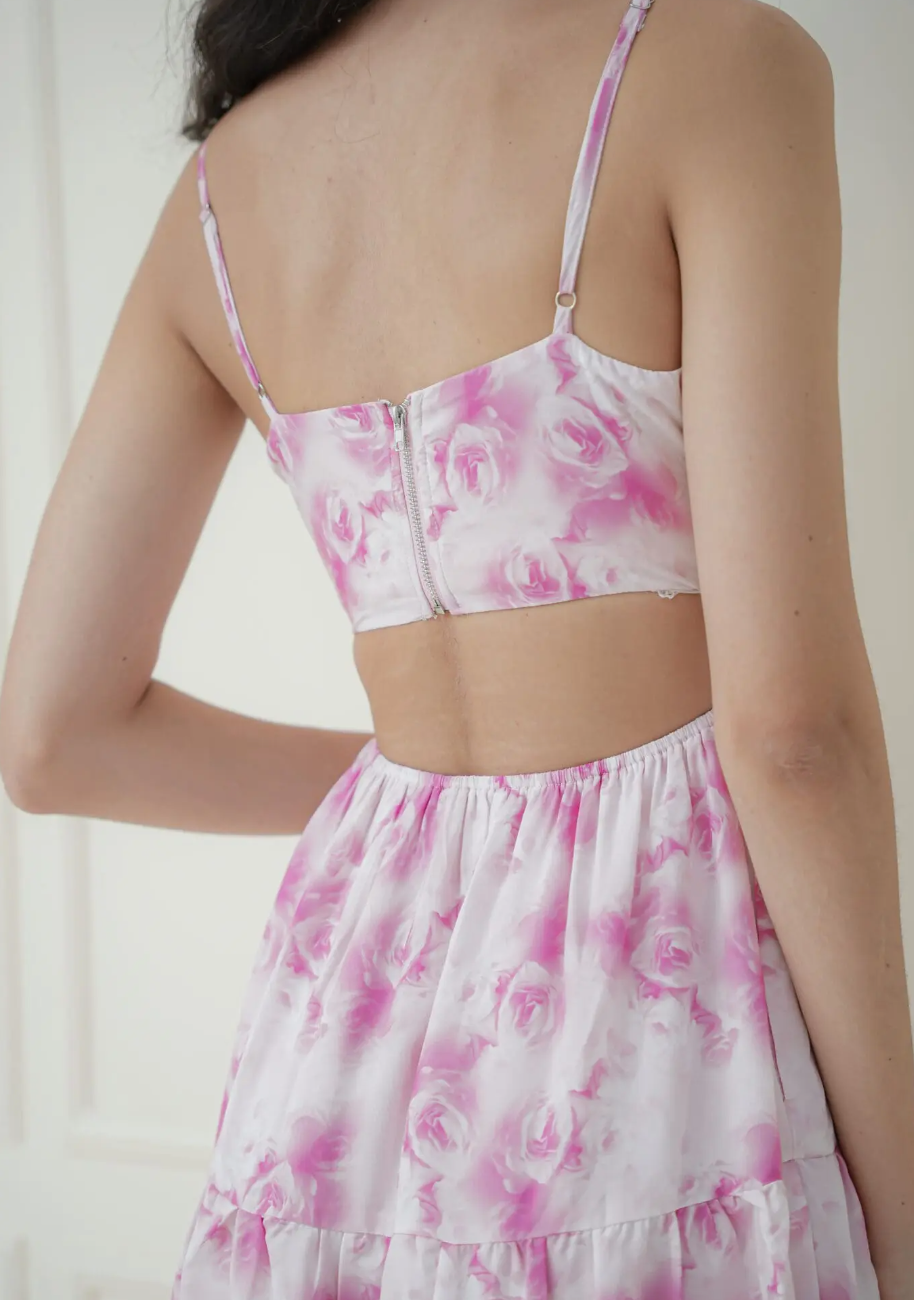 Room8008 Gentle Midi Dress in Pink Print