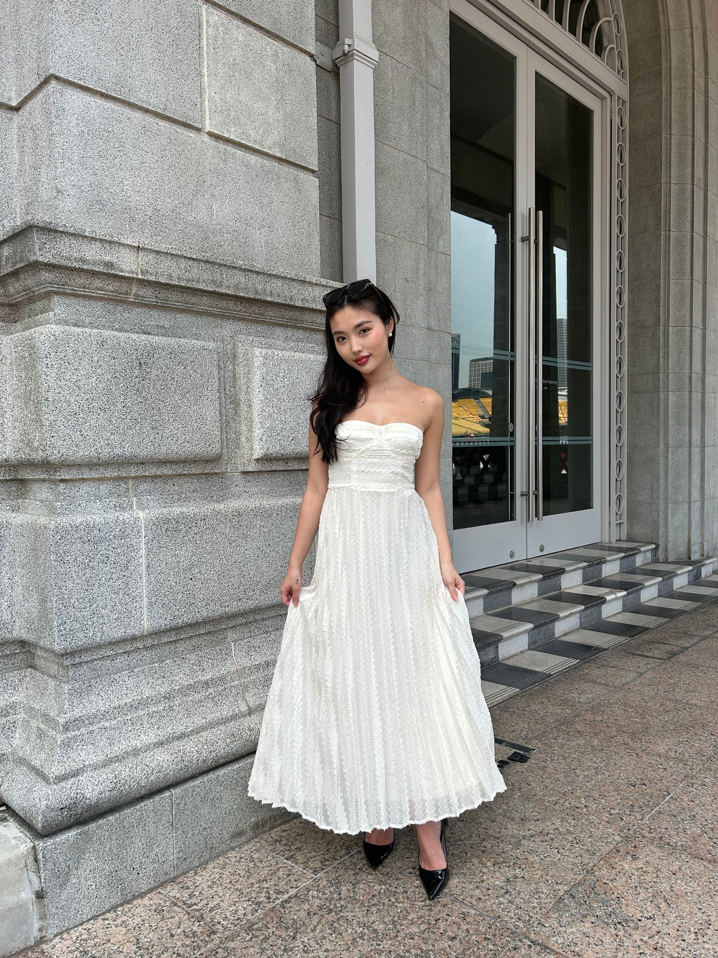 Joanna Pleated Dress in Cream