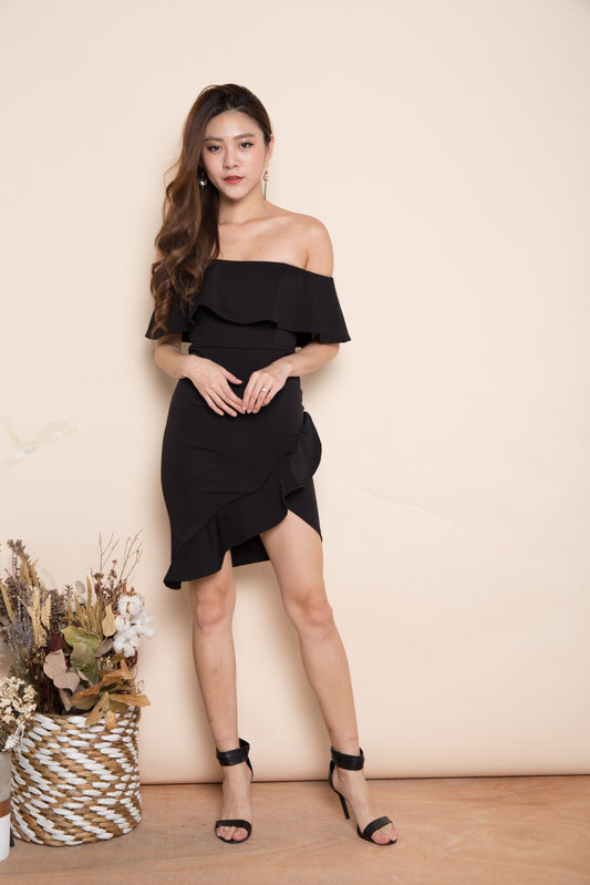 Elersa Wrapped Dress in Black