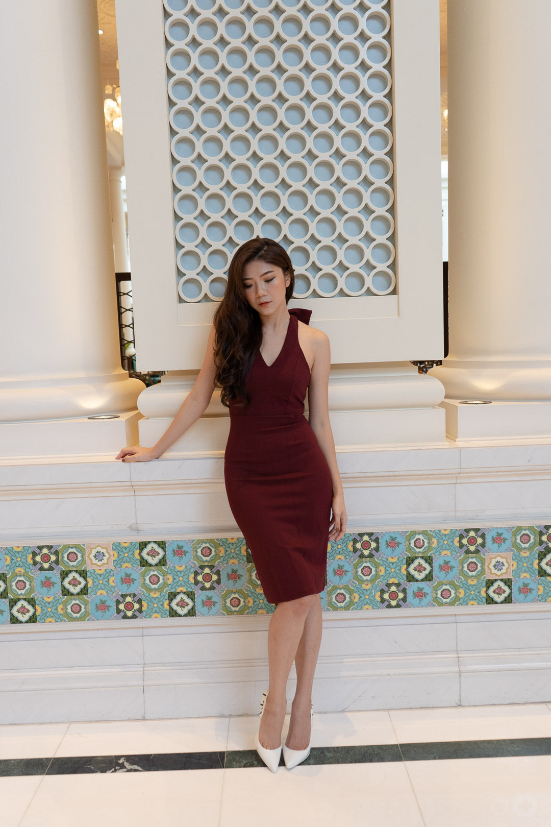 Burgundy halter outlet dress