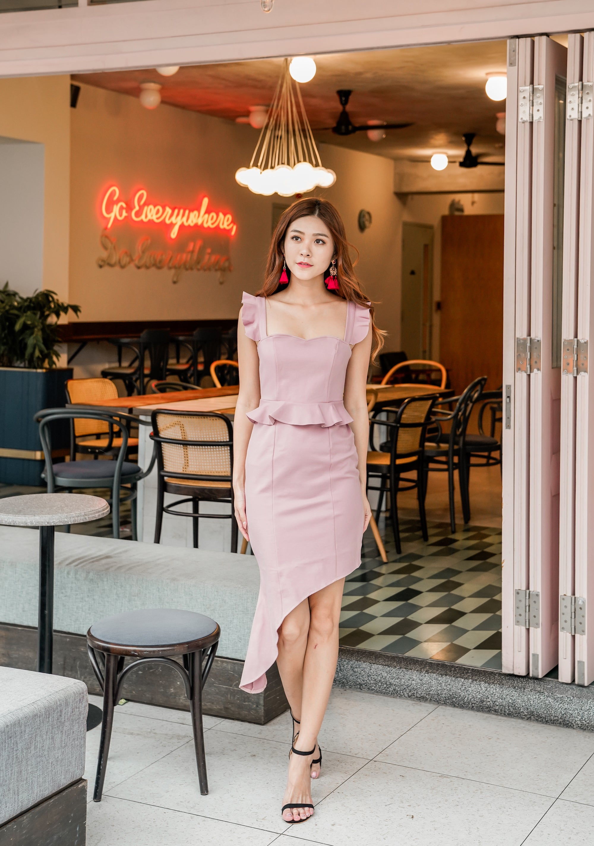 PREMIUM Penilia Asymmetrical Peplum Dress in Pink Self Manufactured by LBRLABEL