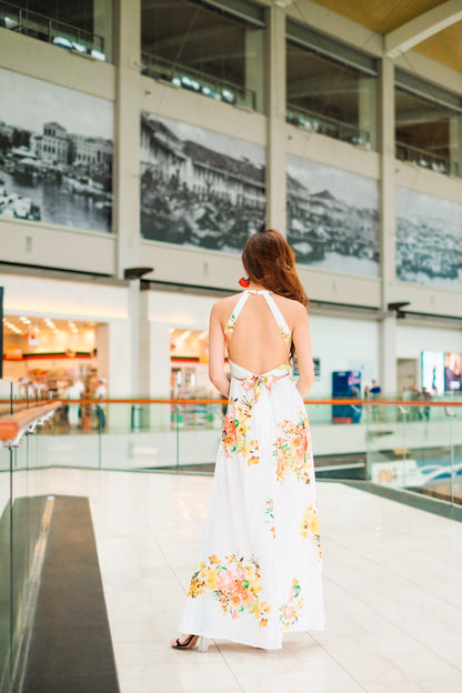 LUXE - Kinsleena Halter Maxi Dress in Yellow