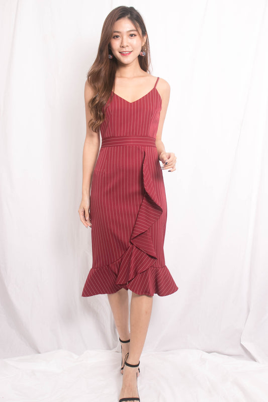 Jewel Stripes Flutter Dress in Red