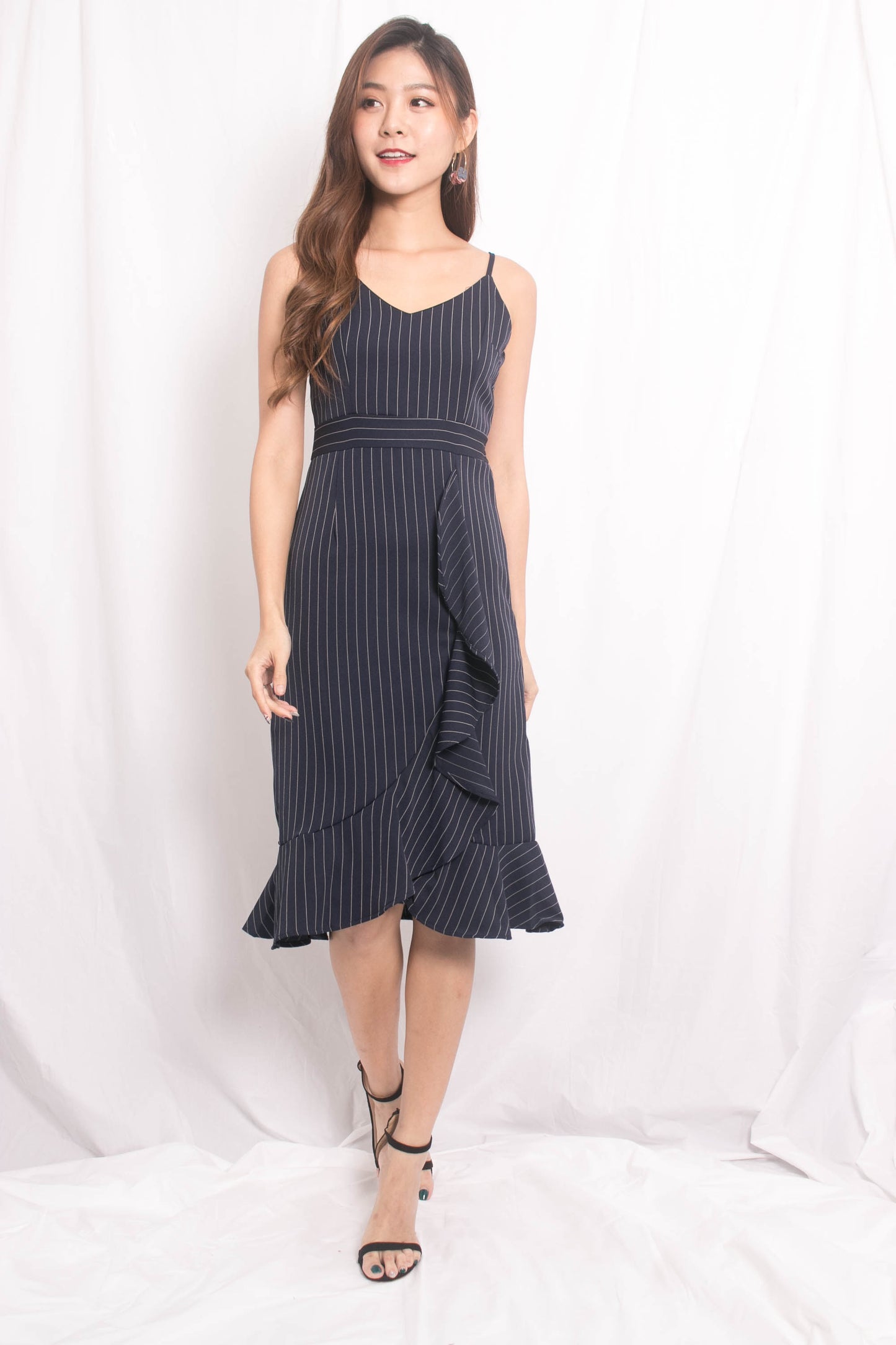 Jewel Stripes Flutter Dress in Navy