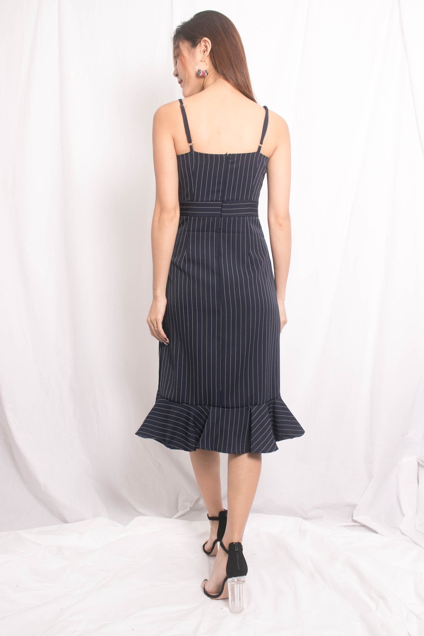 Jewel Stripes Flutter Dress in Navy