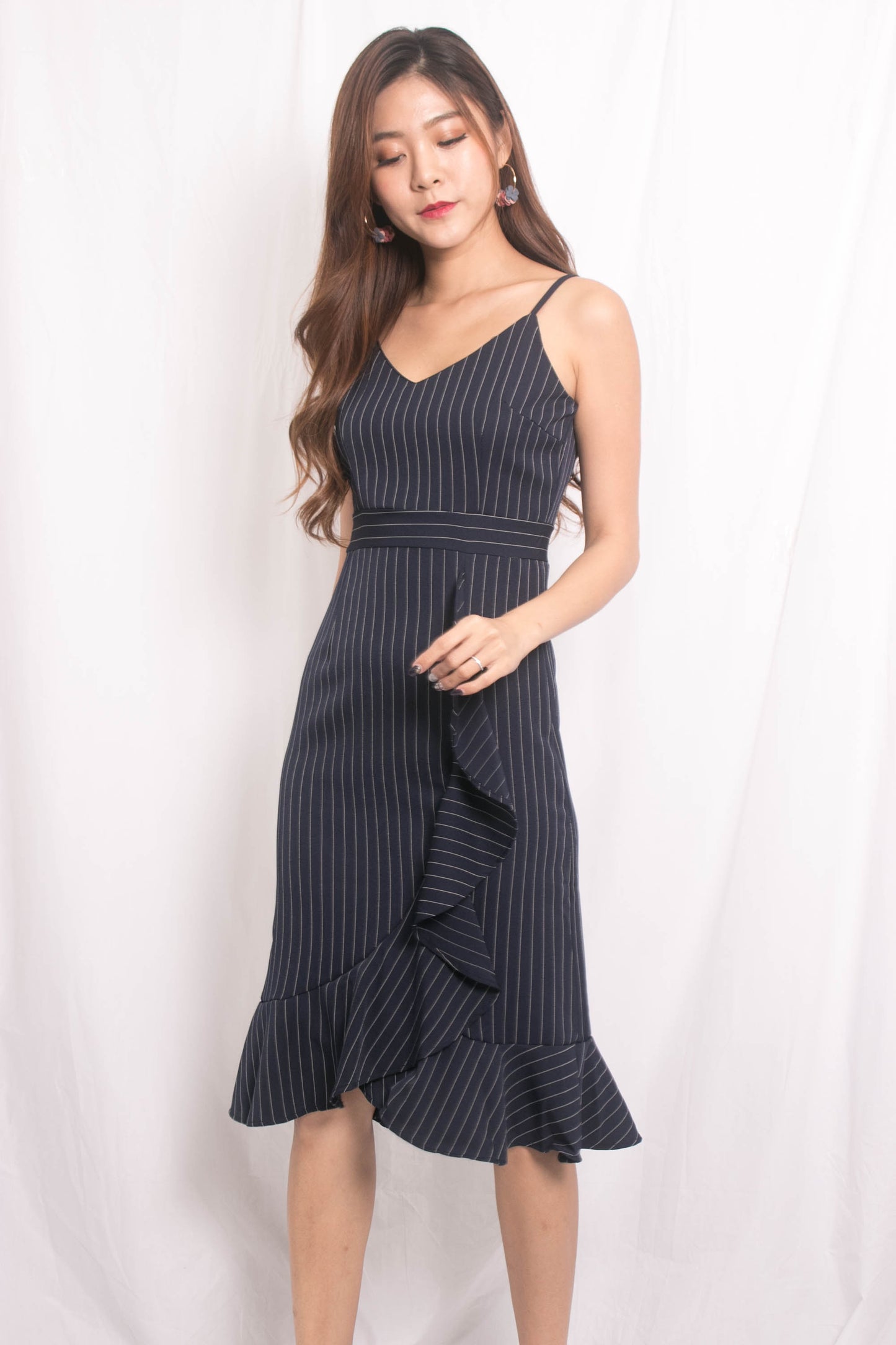 Jewel Stripes Flutter Dress in Navy