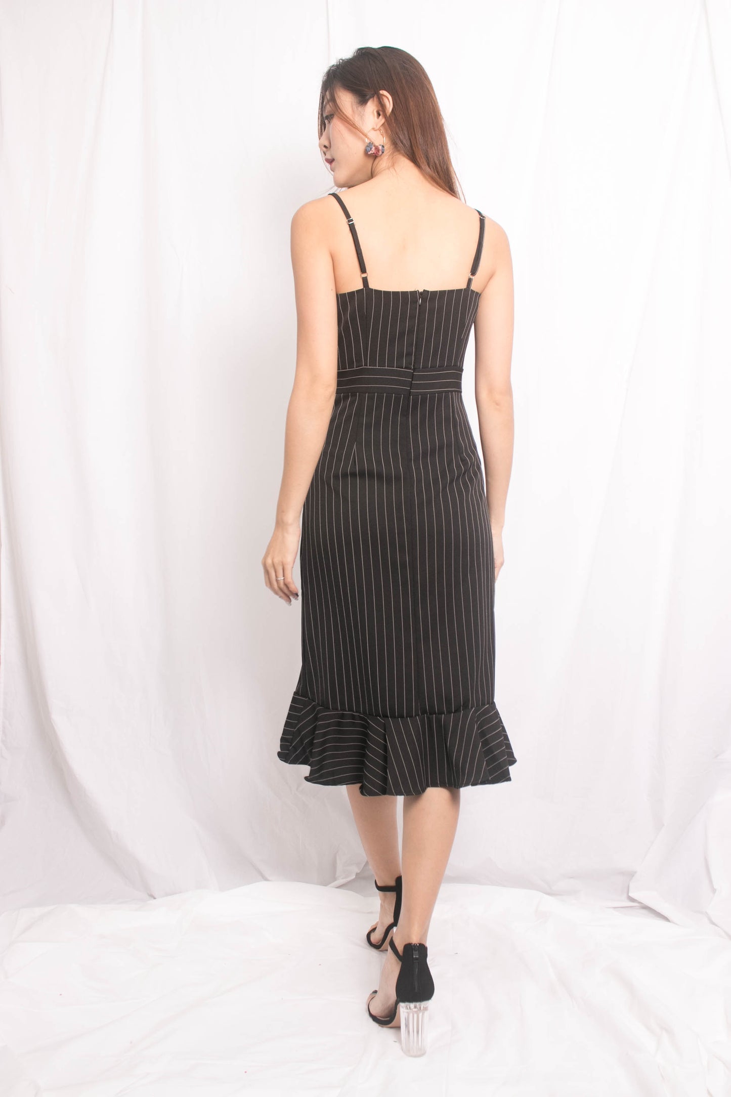 Jewel Stripes Flutter Dress in Black