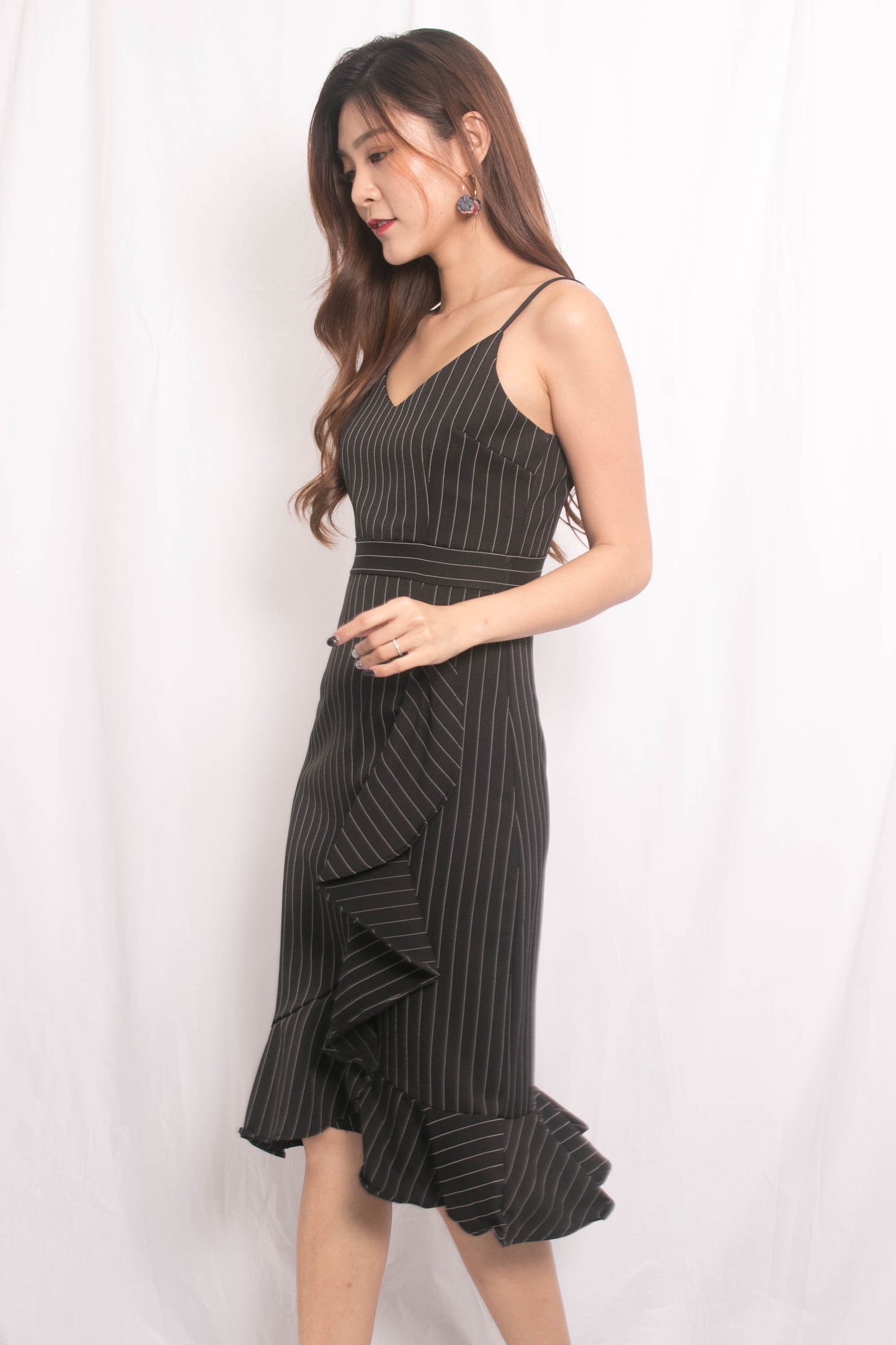 Jewel Stripes Flutter Dress in Black