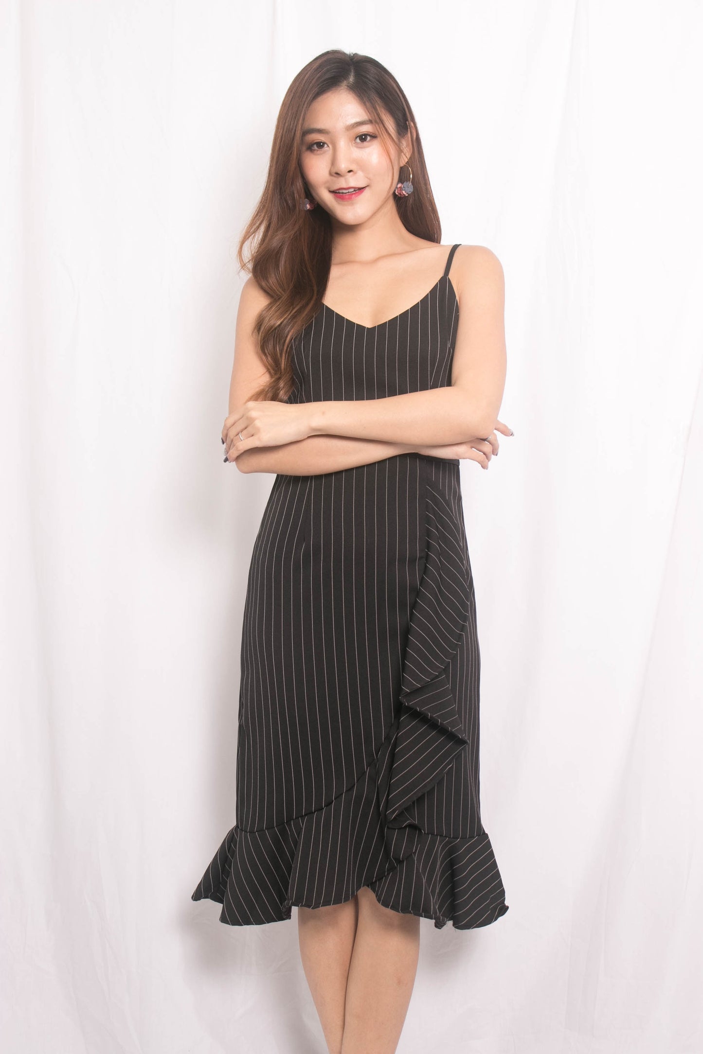 Jewel Stripes Flutter Dress in Black