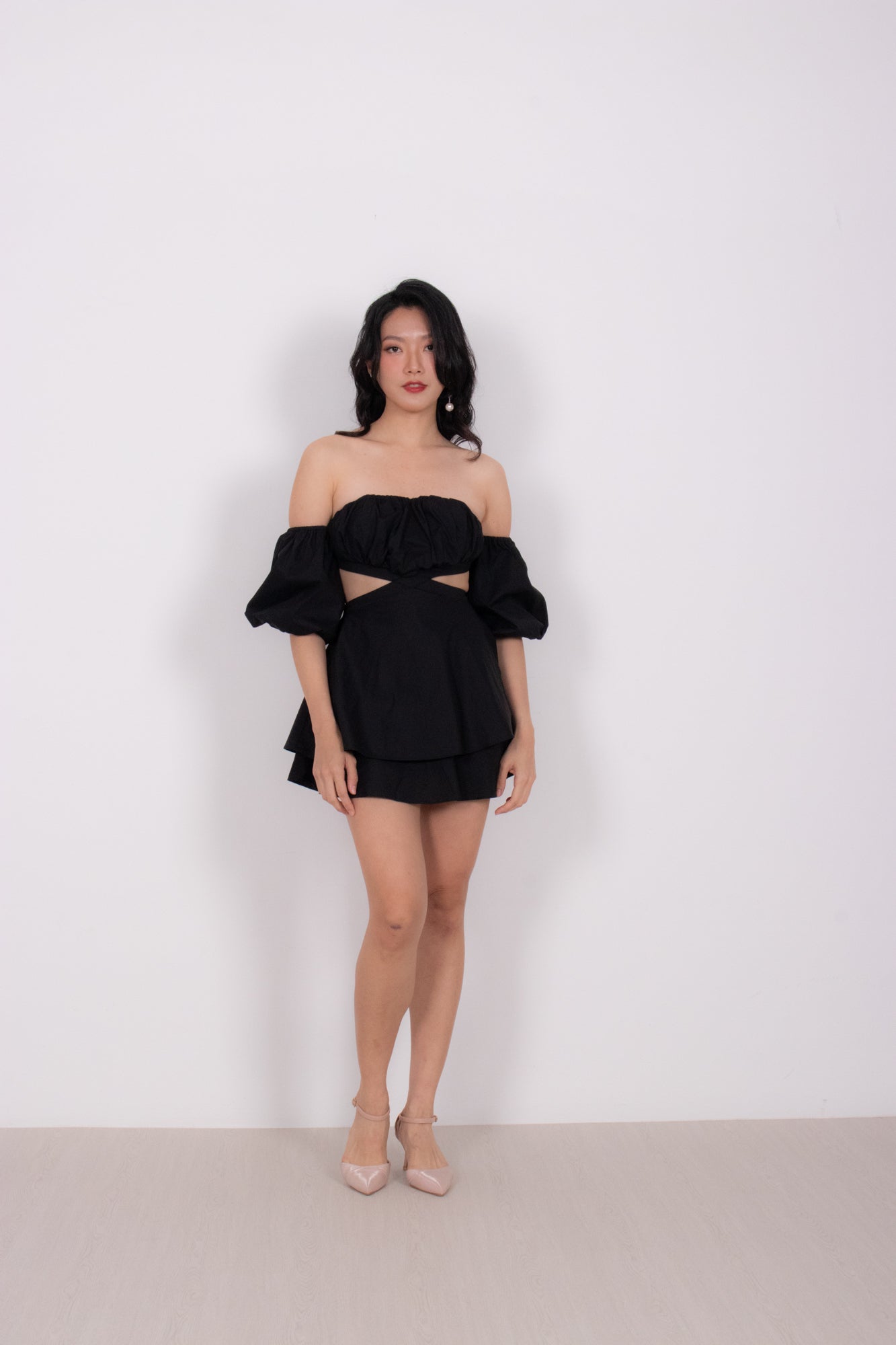 Black romper discount off the shoulder