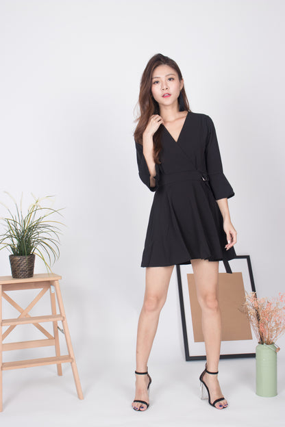 Emm Sleeved Romper in Black