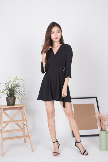 Emm Sleeved Romper in Black