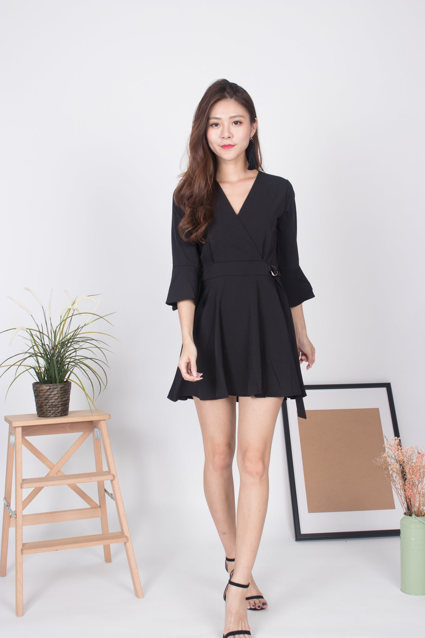 Emm Sleeved Romper in Black