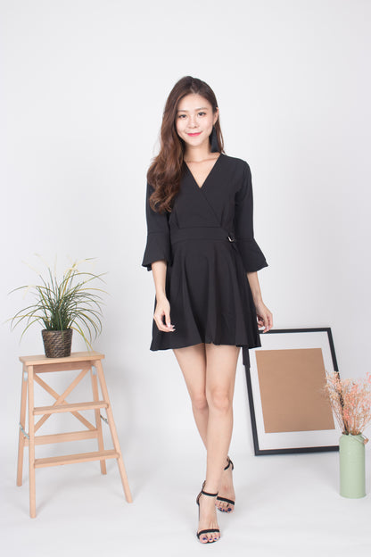 Emm Sleeved Romper in Black