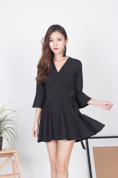 Emm Sleeved Romper in Black