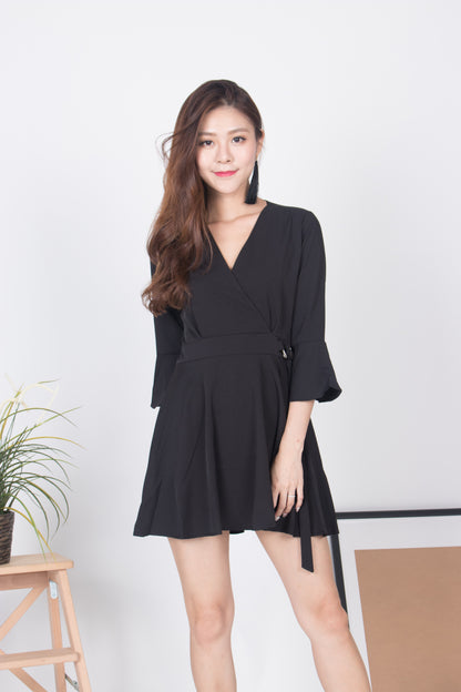 Emm Sleeved Romper in Black