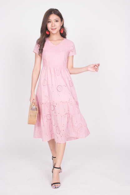 Yista Eyelet Midi Dress in Pink