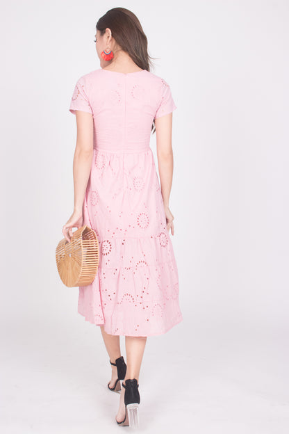 Yista Eyelet Midi Dress in Pink