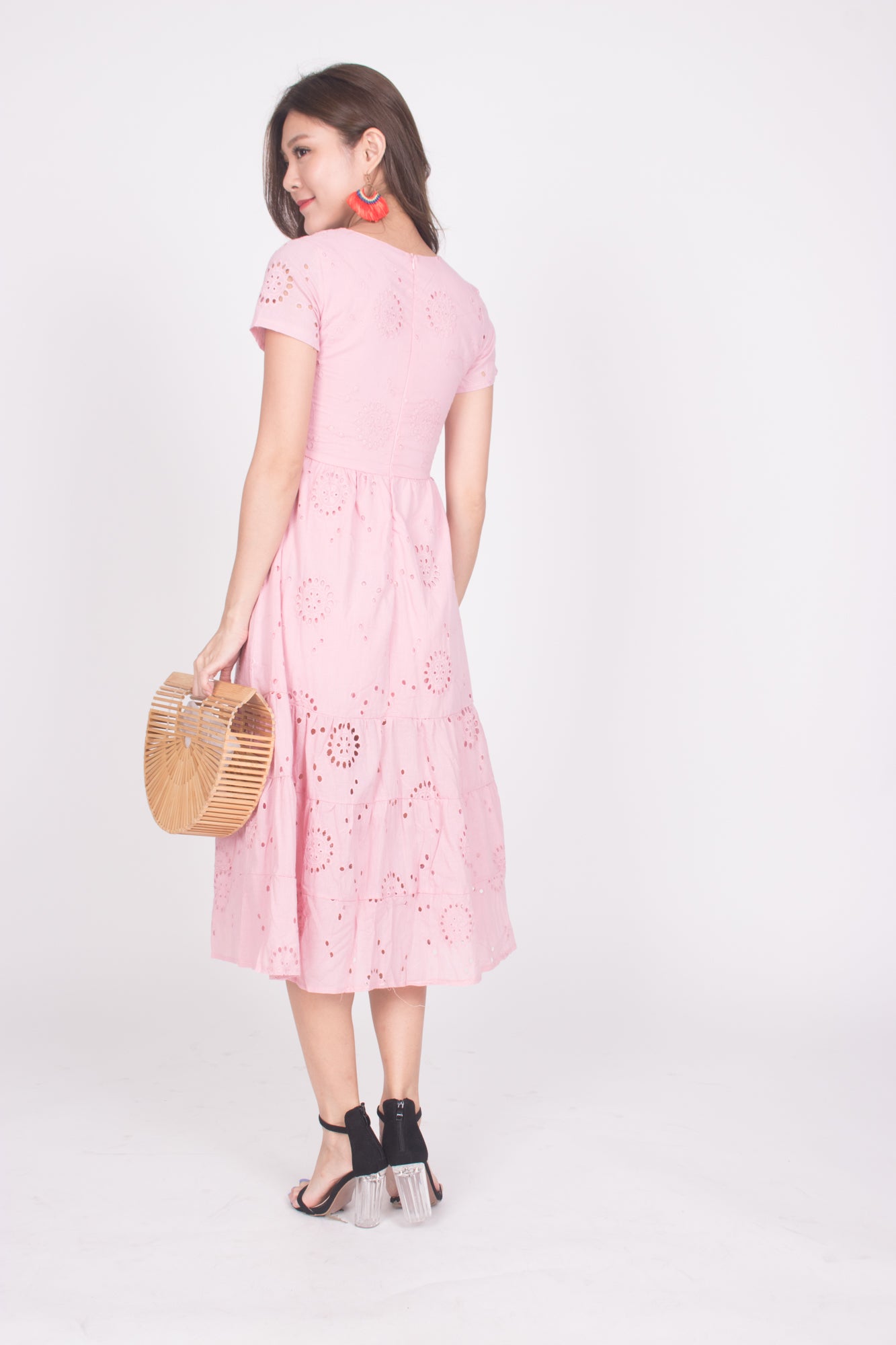 Yista Eyelet Midi Dress in Pink