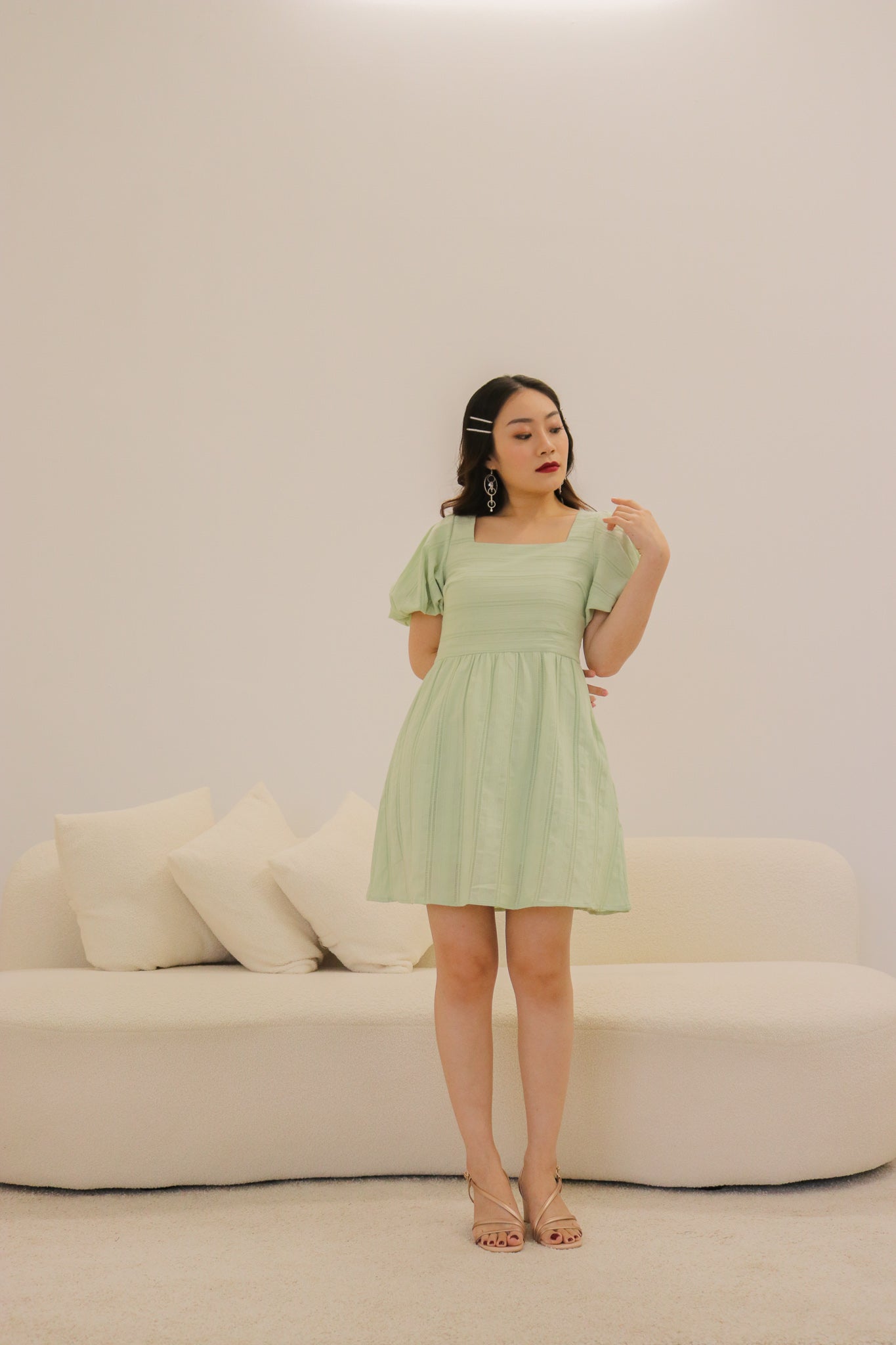 Melanie Babydoll Dress in Tea Green