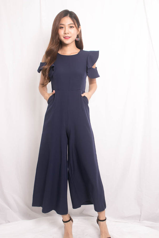 Nedrila Sleeved Flutter Jumpsuit in Navy