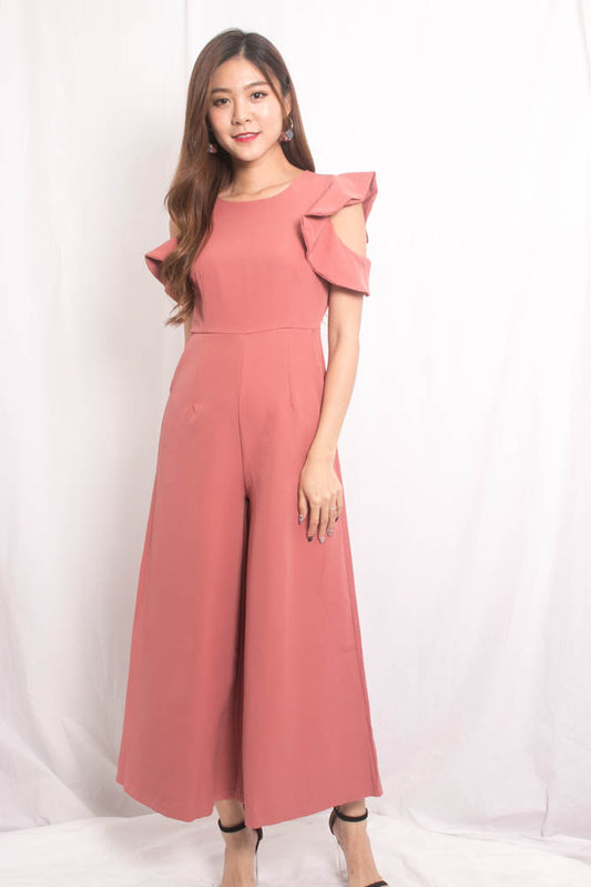 Nedrila Sleeved Flutter Jumpsuit in Blush