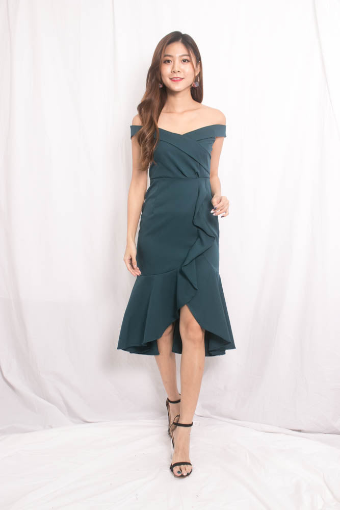 Cherlyn Flutter Offsie Dress in Teal