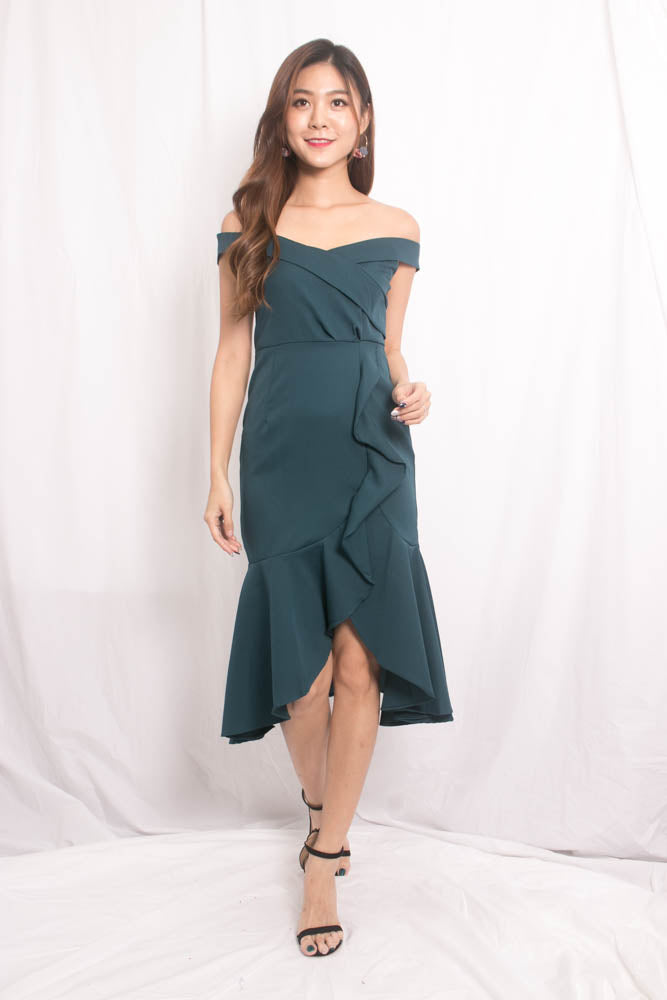 Cherlyn Flutter Offsie Dress in Teal