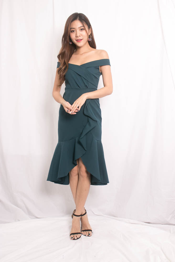 Cherlyn Flutter Offsie Dress in Teal