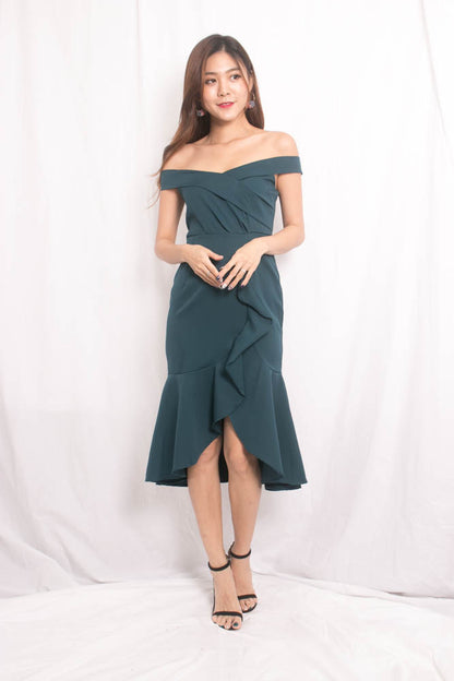 Cherlyn Flutter Offsie Dress in Teal