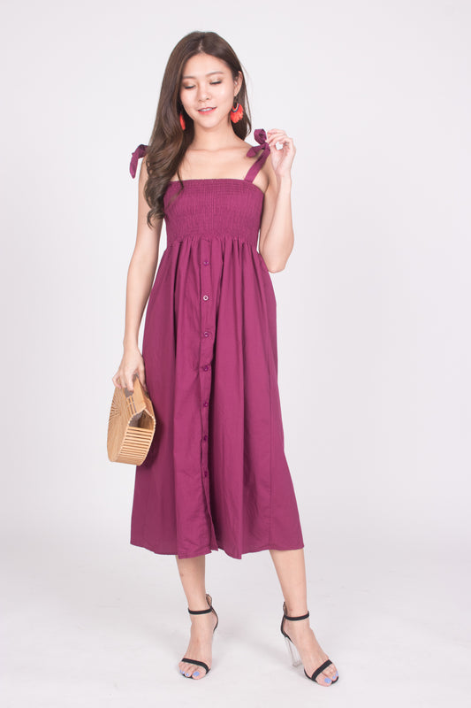 Fionni Midi Dress in Magenta