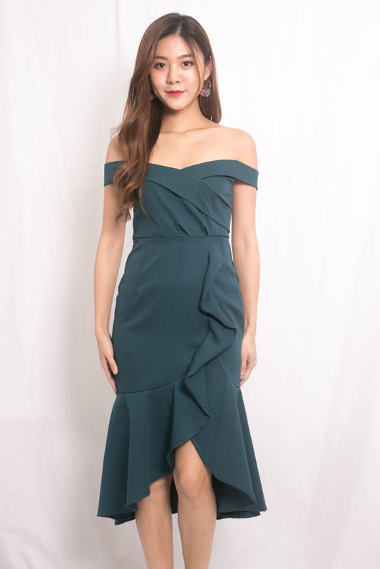 Cherlyn Flutter Offsie Dress in Teal