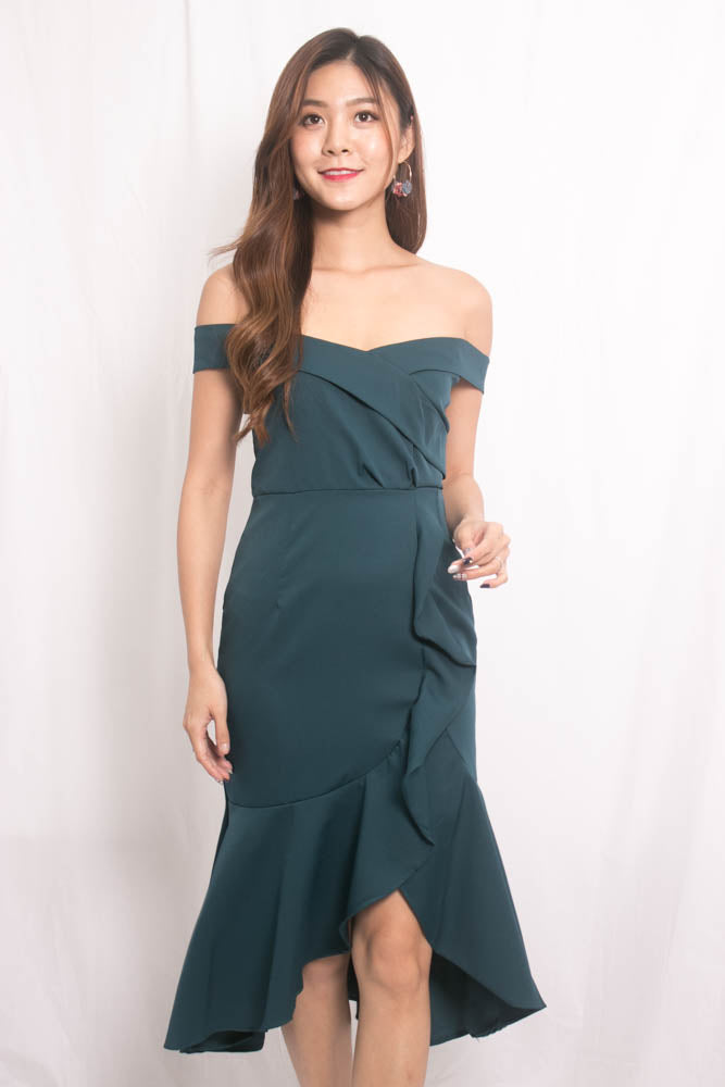 Cherlyn Flutter Offsie Dress in Teal