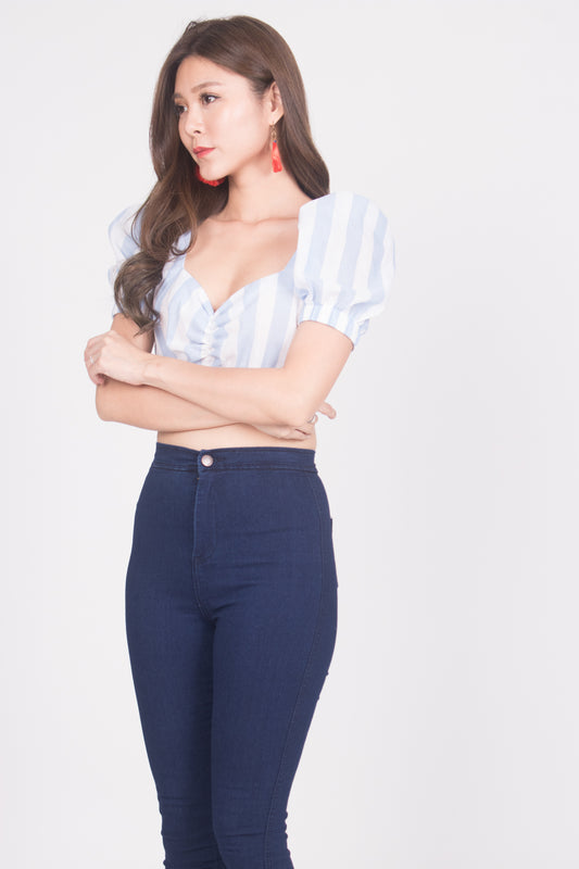 Seta Sleeved Top in Blue Stripes