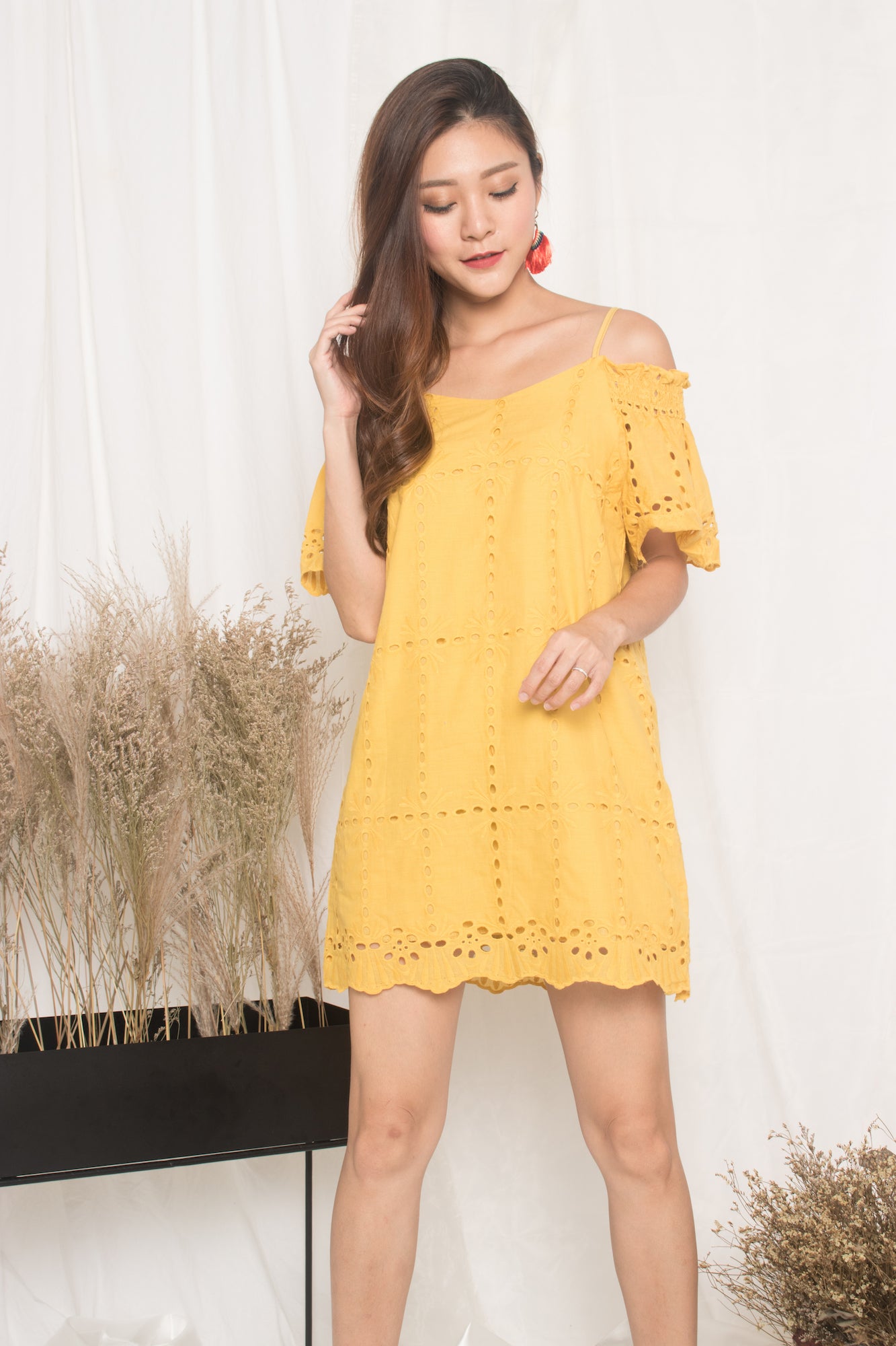 Kelly Eyelet Dress in Yellow