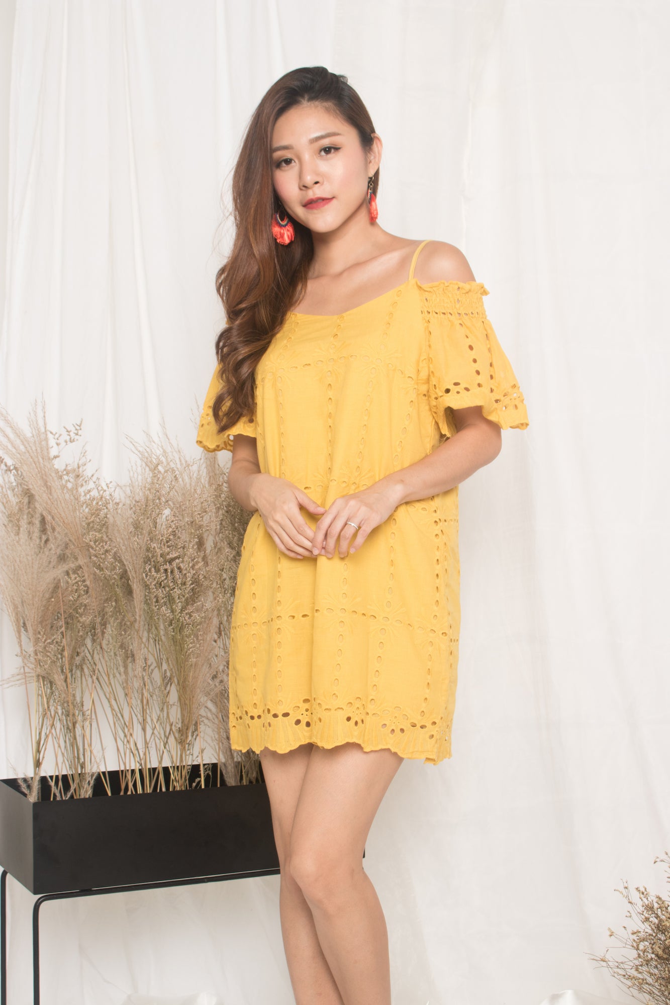 Kelly Eyelet Dress in Yellow