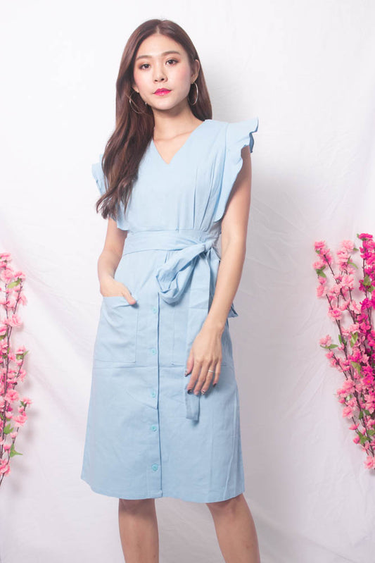 Maire Flutter Midi Dress in Blue