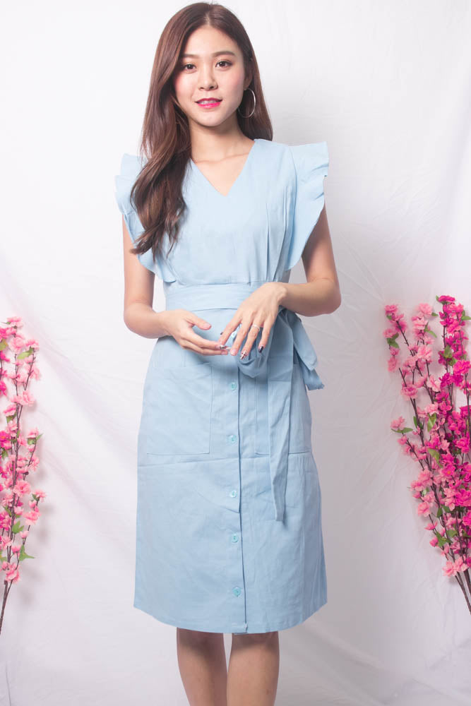 Maire Flutter Midi Dress in Blue