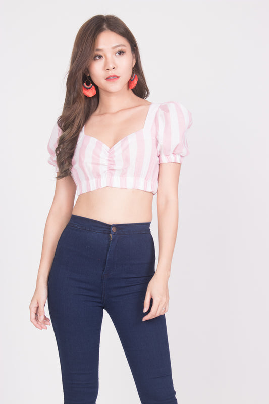 Seta Sleeved Top in Pink Stripes