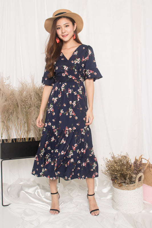 Sassy Island Floral Dress In Navy