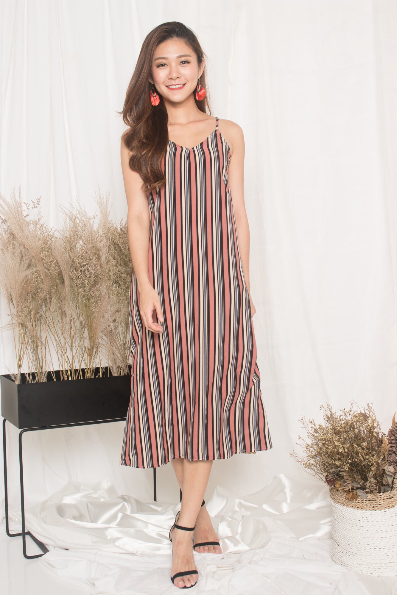 Jerda Stripes Dress in Pink