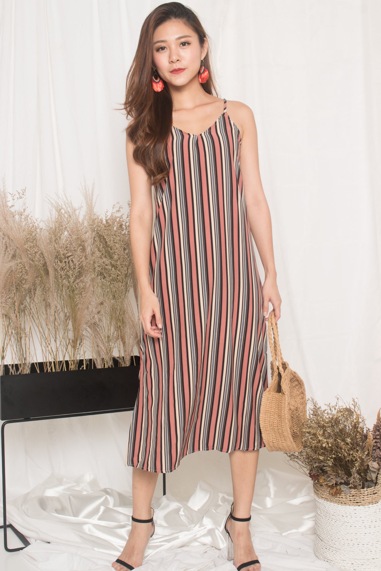 Jerda Stripes Dress in Pink