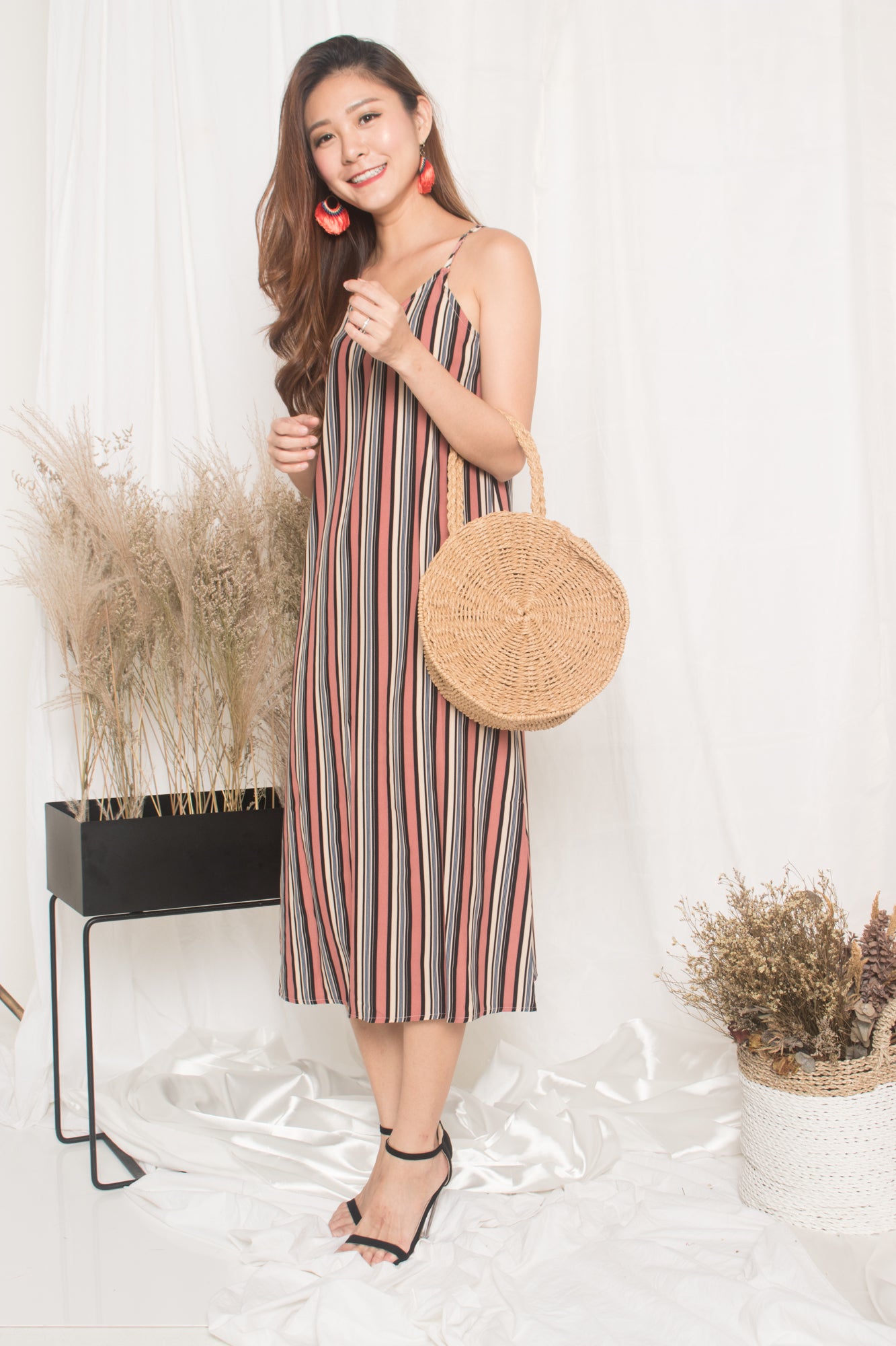 Jerda Stripes Dress in Pink